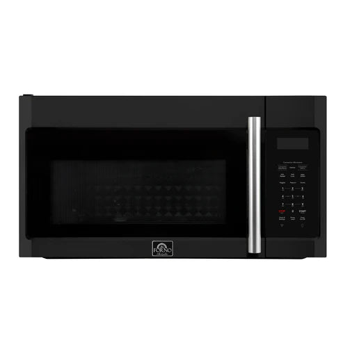 FORNO Fornace 30" 1.5 cu. ft. 300 CFM Over The Range Microwave in Black with Antique Brass Accents, FOTR3038-30BLK