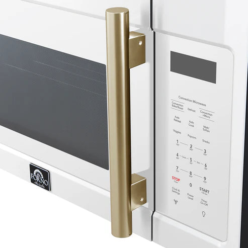 FORNO Fornace 30" 1.5 cu. ft. 300 CFM Over The Range Microwave in White with Antique Brass Accents, FOTR3038-30WHT
