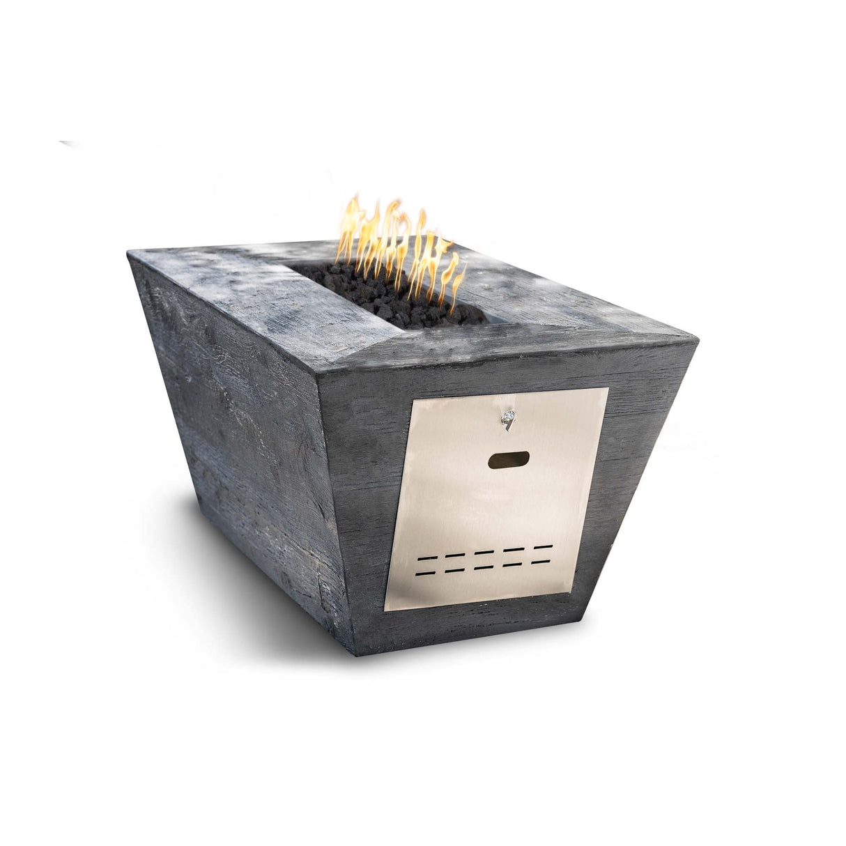 The Outdoor Plus Plymouth Rectangular Wood Grain Concrete Fire Pit plus Free Cover