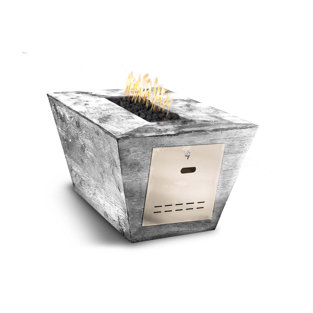 The Outdoor Plus Plymouth Rectangular Wood Grain Concrete Fire Pit plus Free Cover