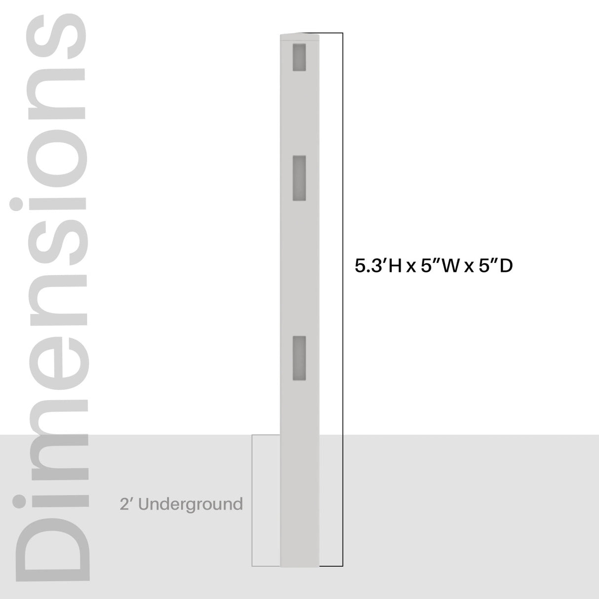 Aleko 5 in. x 5 in. x 5.3 ft. Vinyl Fence Line Post for 3-Rail Fencing – White