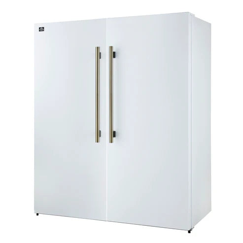 FORNO Maderno 60" 27.2 cu.ft. Convertible Refrigerator and Freezer with Grill Trim Kit in White with Antique Brass Handles, FFFFD1722-60SG-WHT