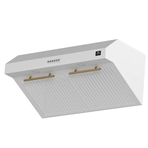 FORNO Espresso Bari 30" 400 CFM Under Cabinet Range Hood in White with Silver Handles, FRHUC5255-30WHT