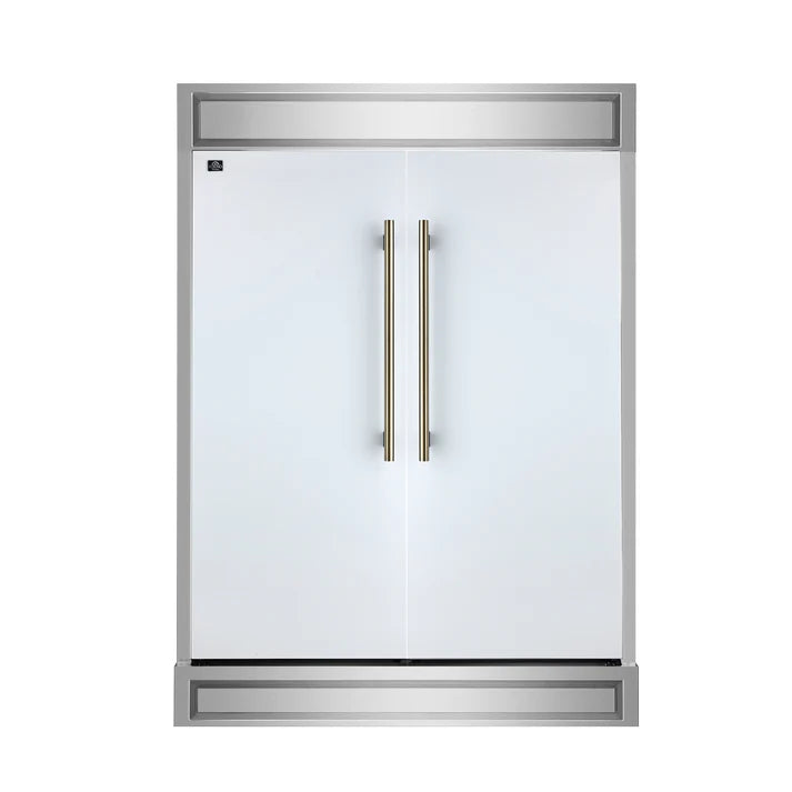 FORNO Maderno 60" 27.2 cu.ft. Convertible Refrigerator and Freezer with Modern Trim Kit in White with Antique Brass Handles, FFFFD1722-60MG-WHT
