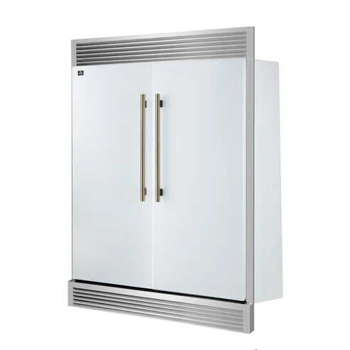 FORNO Maderno 60" 27.2 cu.ft. Convertible Refrigerator and Freezer with Grill Trim Kit in White with Antique Brass Handles, FFFFD1722-60SG-WHT