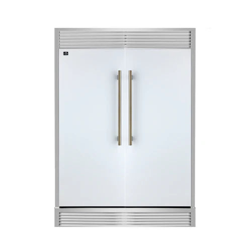 FORNO Maderno 60" 27.2 cu.ft. Convertible Refrigerator and Freezer with Grill Trim Kit in White with Antique Brass Handles, FFFFD1722-60SG-WHT