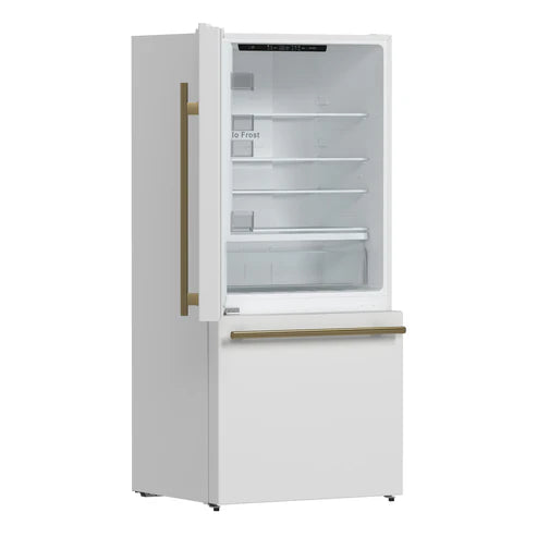 FORNO Espresso Milano 31" 17.2 cu. ft. Left Swing Refrigerator and Bottom Freezer with Ice Maker in White and Silver Handles, FFFFD1786-31WHT
