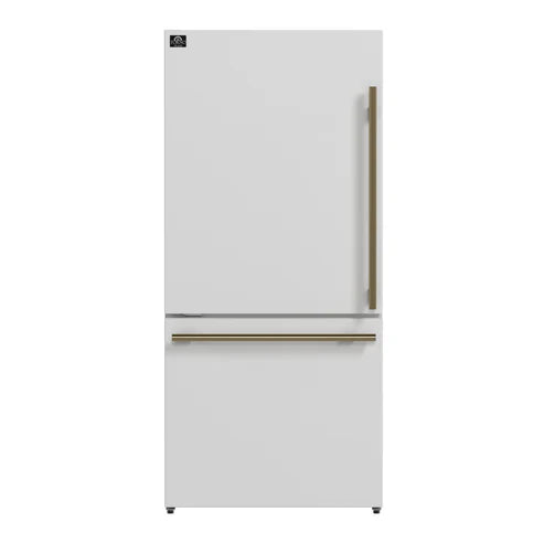 FORNO Espresso Milano 31" 17.2 cu. ft. Left Swing Refrigerator and Bottom Freezer with Ice Maker in White and Silver Handles, FFFFD1786-31WHT