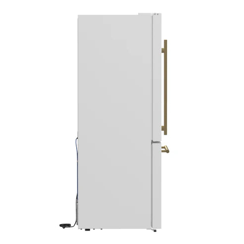 FORNO Espresso Milano 31" 17.2 cu. ft. Left Swing Refrigerator and Bottom Freezer with Ice Maker in White and Antique Brass Handles, FFFFD1786-31WHT