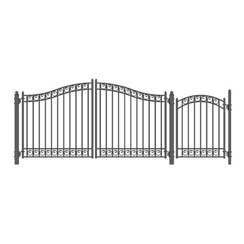 Aleko Steel Dual Swing Driveway Gate - DUBLIN Style - 12 ft with Pedestrian Gate - 5 ft