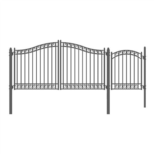 Aleko Steel Dual Swing Driveway Gate - DUBLIN Style - 12 ft with Pedestrian Gate - 5 ft
