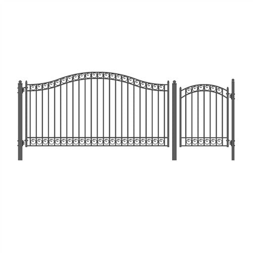 Aleko Steel Single Swing Driveway Gate - DUBLIN Style - 12 ft with Pedestrian Gate - 5 ft