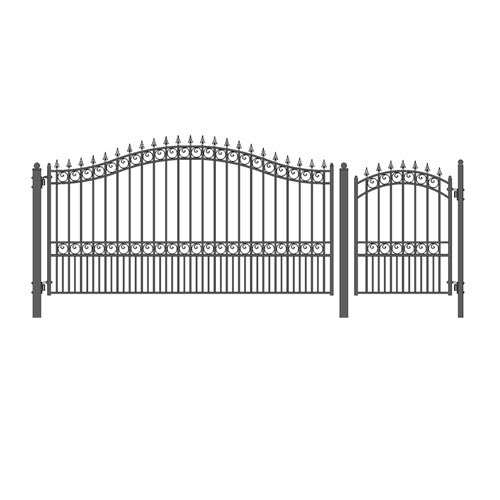 Aleko Steel Single Swing Driveway Gate - LONDON Style - 12 ft with Pedestrian Gate - 5 ft