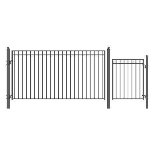 Aleko Steel Single Swing Driveway Gate - MADRID Style - 12 ft with Pedestrian Gate - 5 ft