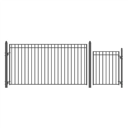 Aleko Steel Single Swing Driveway Gate - MADRID Style - 12 ft with Pedestrian Gate - 5 ft