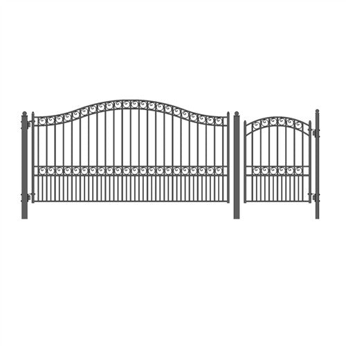 Aleko Steel Single Swing Driveway Gate - PARIS Style - 12 ft with Pedestrian Gate - 5 ft