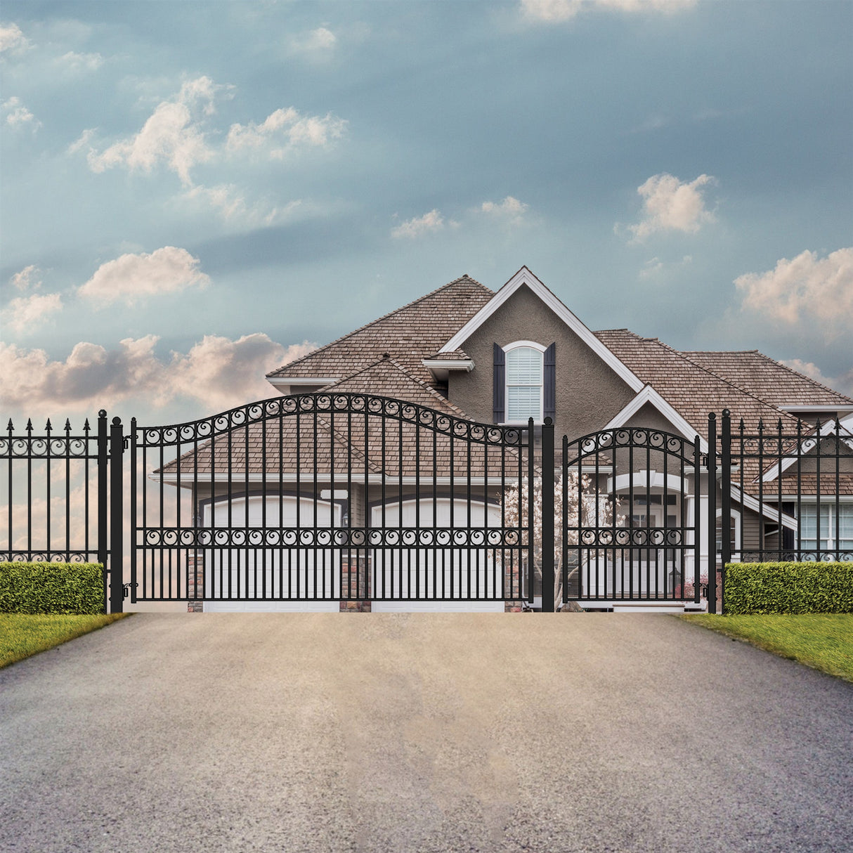 Aleko Steel Single Swing Driveway Gate - PARIS Style - 12 ft with Pedestrian Gate - 5 ft