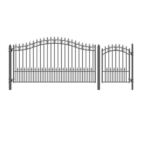 Aleko Steel Single Swing Driveway Gate - ST.LOUIS Style - 12 ft with Pedestrian Gate - 5 ft