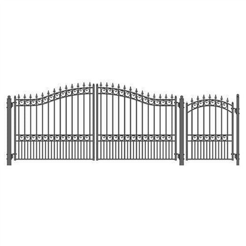 Aleko Steel Dual Swing Driveway Gate - LONDON Style - 14 ft with Pedestrian Gate - 5 ft