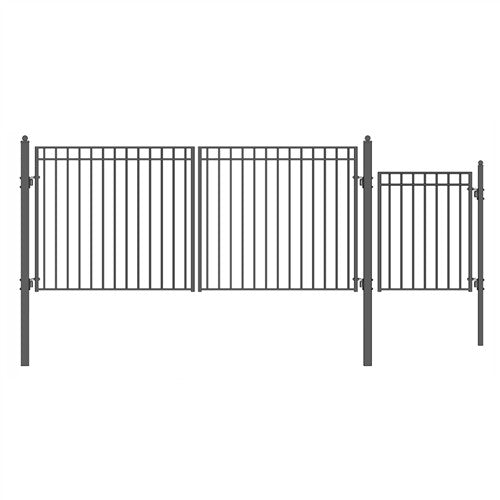 Aleko Steel Dual Swing Driveway Gate - MADRID Style - 14 ft with Pedestrian Gate - 5 ft