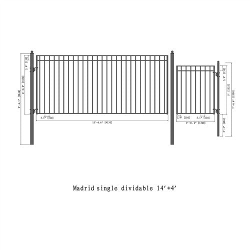 Aleko Steel Single Swing Driveway Gate - MADRID Style - 14 ft with Pedestrian Gate - 5 ft