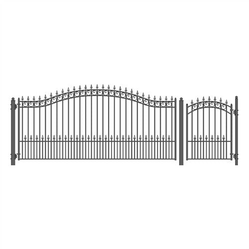 Aleko Steel Single Swing Driveway Gate - PRAGUE Style - 14 ft with Pedestrian Gate - 5 ft