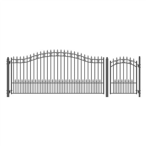 Aleko Steel Single Swing Driveway Gate - ST.LOUIS Style - 14 ft with Pedestrian Gate - 5 ft