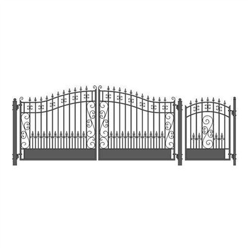 Aleko Steel Dual Swing Driveway Gate - VENICE Style - 14 ft with Pedestrian Gate - 5 ft