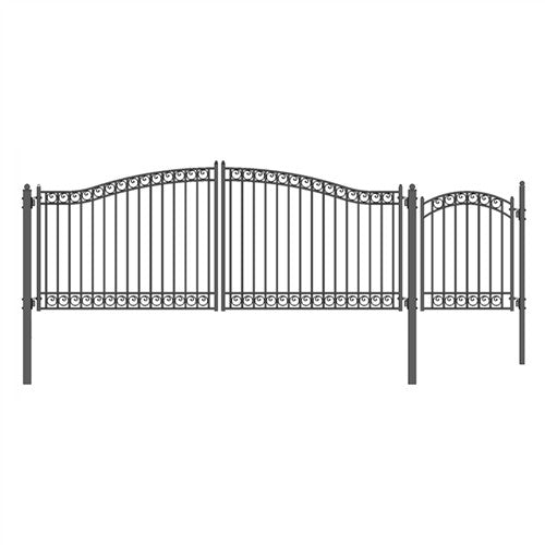 Aleko Steel Dual Swing Driveway Gate - DUBLIN Style - 16 ft with Pedestrian Gate - 5 ft