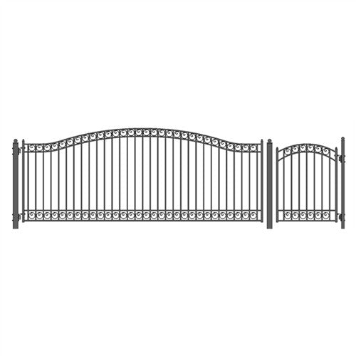 Aleko Steel Single Swing Driveway Gate - DUBLIN Style - 16 ft with Pedestrian Gate - 5 ft