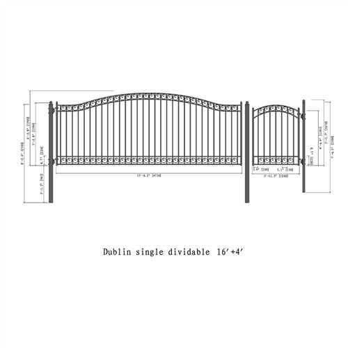 Aleko Steel Single Swing Driveway Gate - DUBLIN Style - 16 ft with Pedestrian Gate - 5 ft