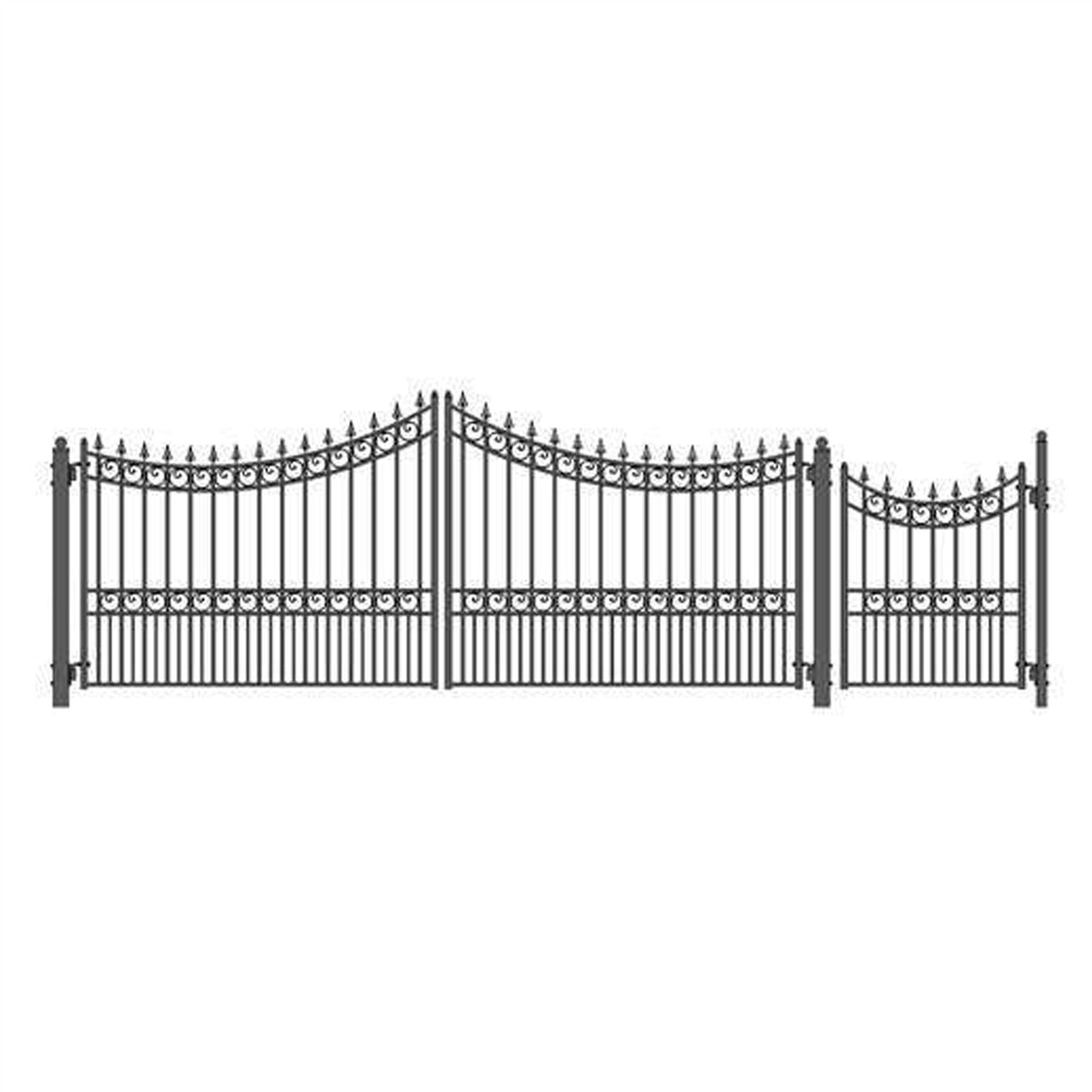 Aleko Steel Dual Swing Driveway Gate - MANHATTAN Style - 16 ft with Pedestrian Gate - 5 ft