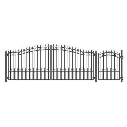 Aleko Steel Dual Swing Driveway Gate - ST. LOUIS Style - 16 ft with Pedestrian Gate - 5 ft