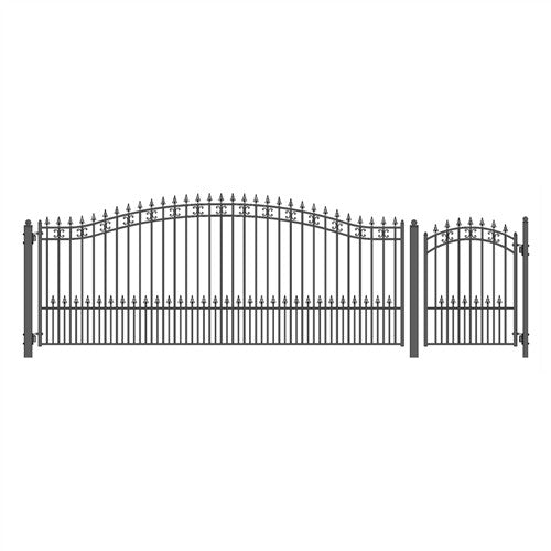 Aleko Steel Single Swing Driveway Gate - ST.LOUIS Style - 16 ft with Pedestrian Gate - 5 ft