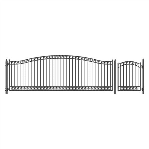 Aleko Steel Single Swing Driveway Gate - DUBLIN Style - 18 ft with Pedestrian Gate - 5 ft