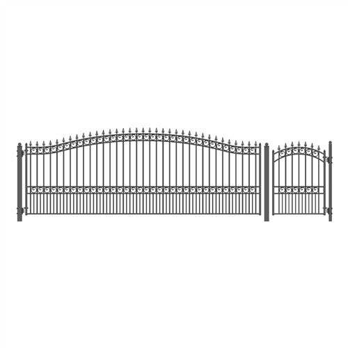 Aleko Steel Single Swing Driveway Gate - LONDON Style - 18 ft with Pedestrian Gate - 5 ft