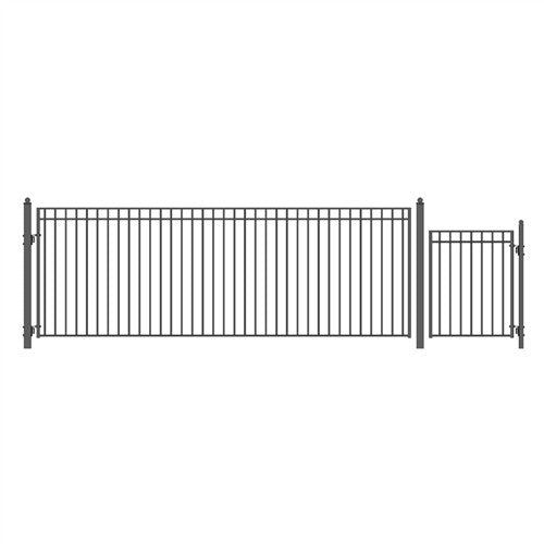 Aleko Steel Single Swing Driveway Gate - MADRID Style - 18 ft with Pedestrian Gate - 5 ft