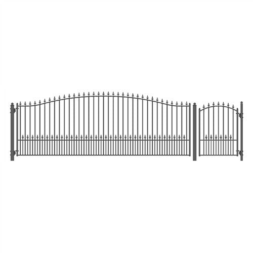 Aleko Steel Single Swing Driveway Gate - MUNICH Style - 18 ft with Pedestrian Gate - 5 ft