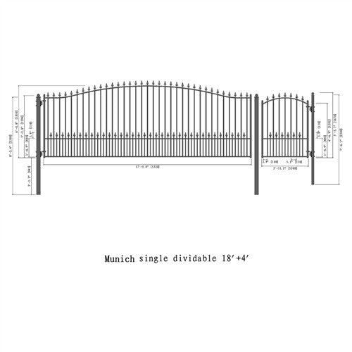 Aleko Steel Single Swing Driveway Gate - MUNICH Style - 18 ft with Pedestrian Gate - 5 ft