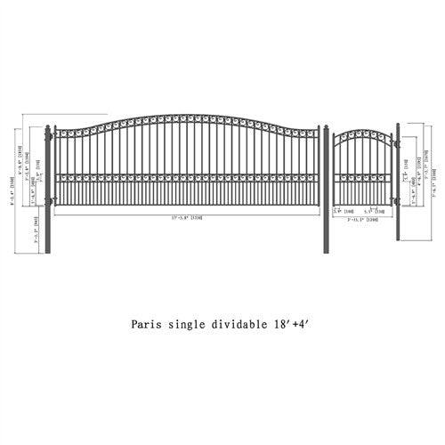 Aleko Steel Single Swing Driveway Gate - PARIS Style - 18 ft with Pedestrian Gate - 5 ft