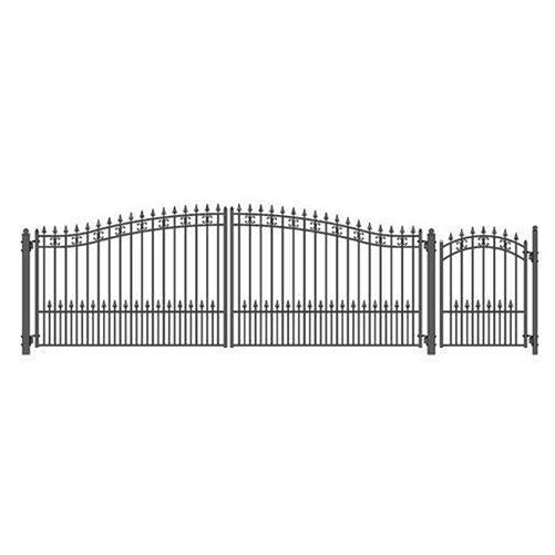Aleko Steel Dual Swing Driveway Gate - ST. LOUIS Style - 18 ft with Pedestrian Gate - 5 ft
