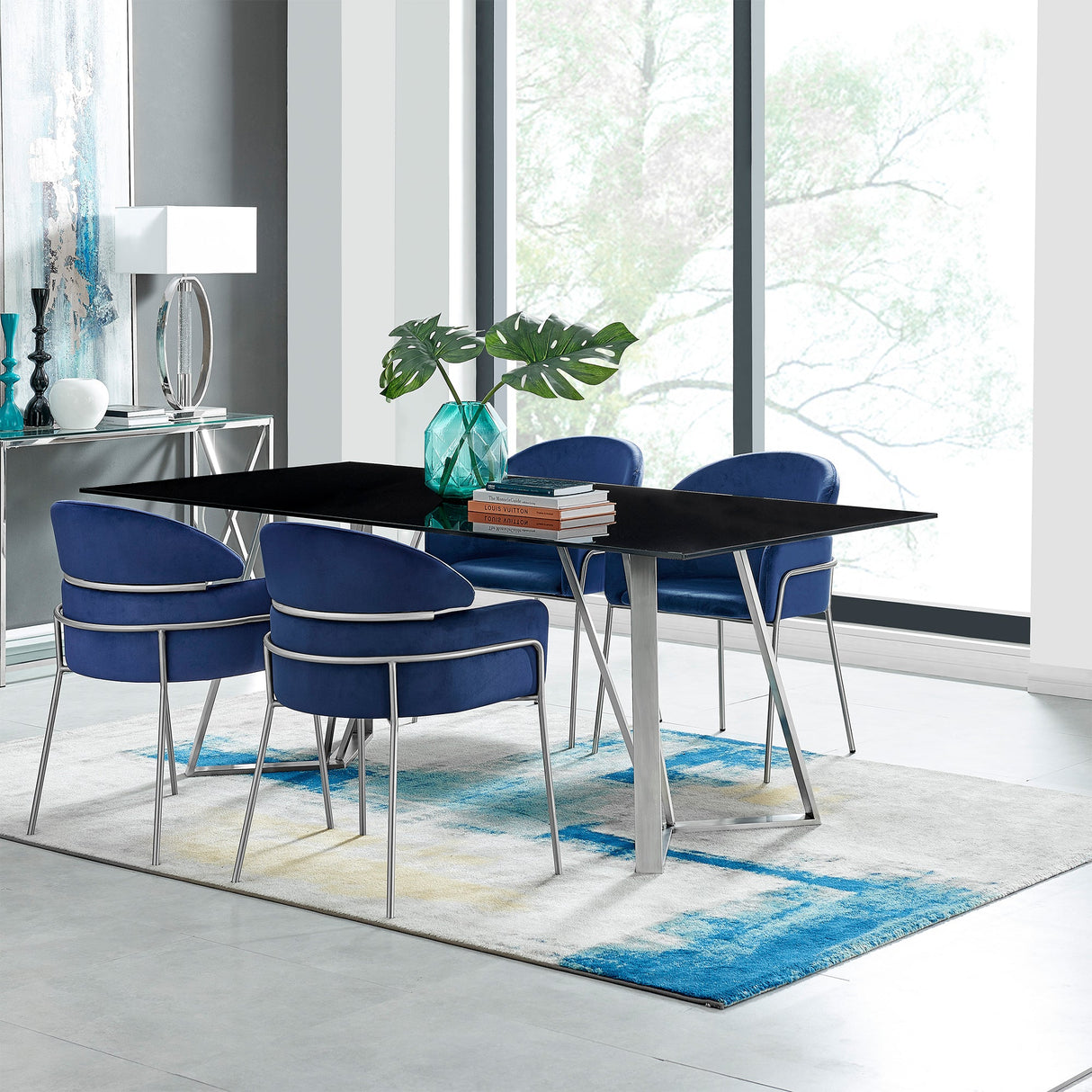 Cressida/Portia Stunning 5-Piece Dining Set with Glass Top & Stainless Steel Frame for Modern Homes