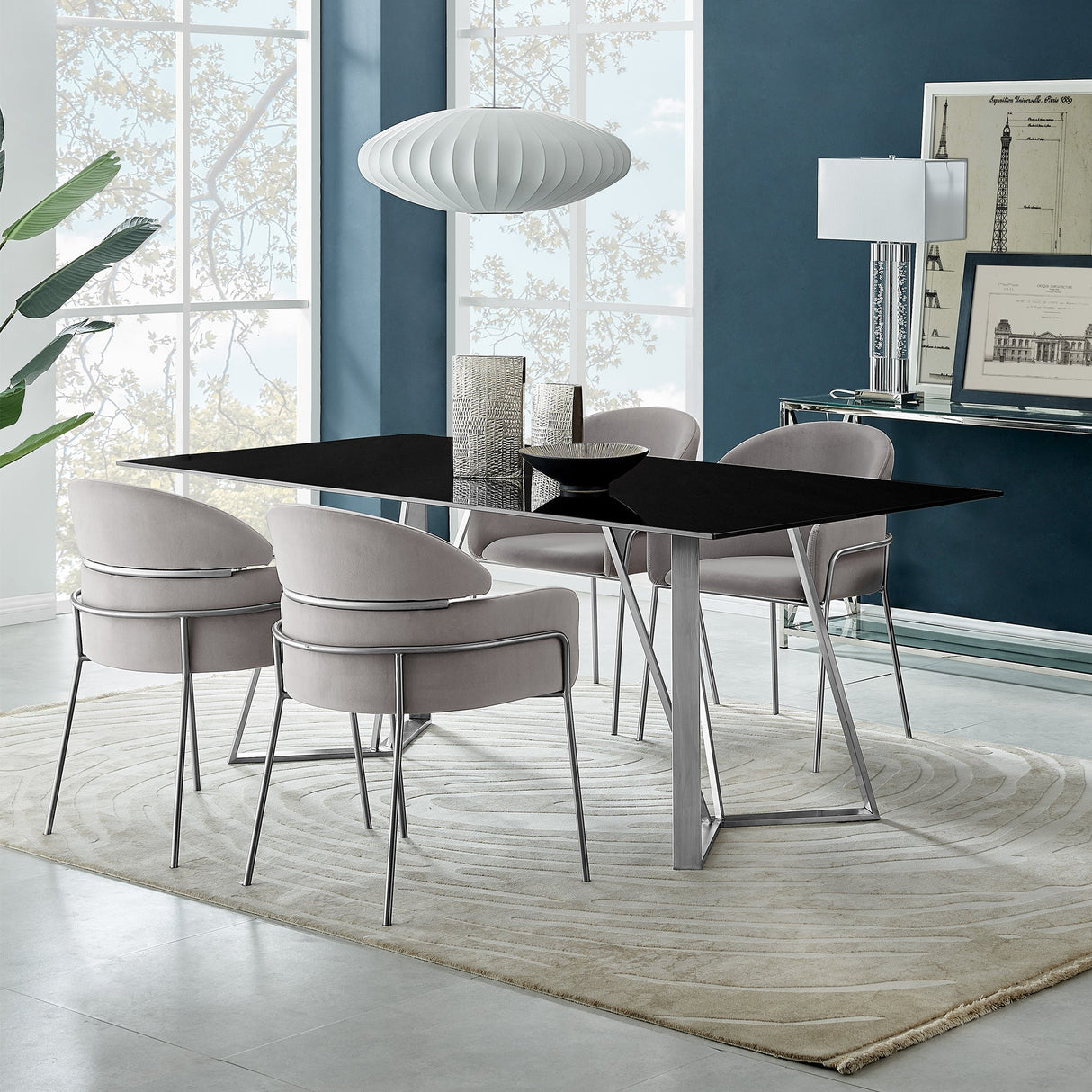 Cressida/Portia Stunning 5-Piece Dining Set with Glass Top & Stainless Steel Frame for Modern Homes
