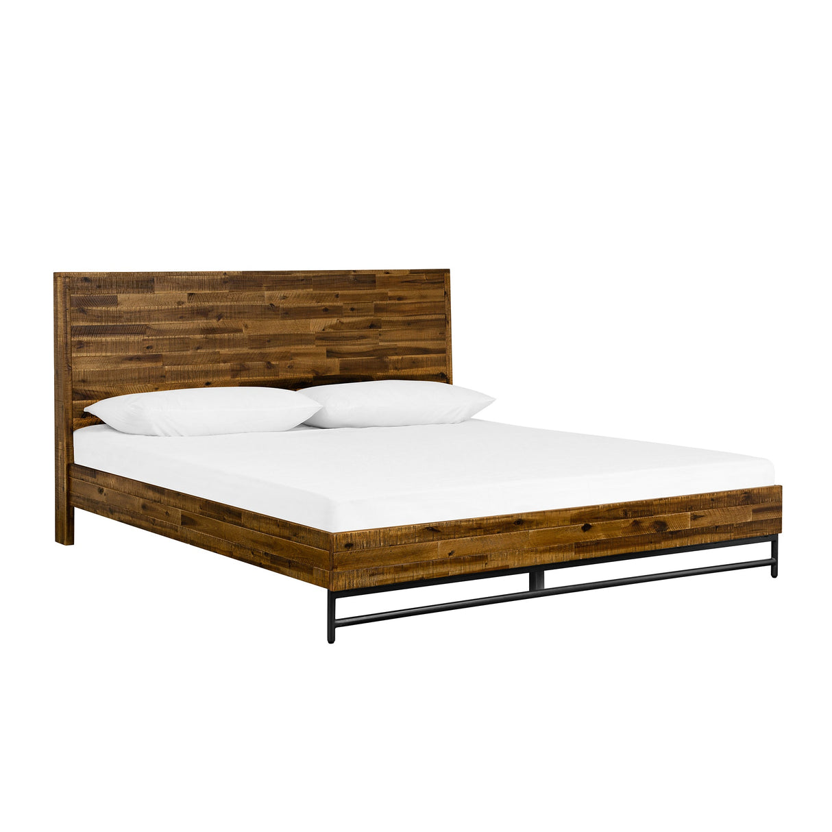 Cusco Rustic Acacia Wood and Metal 3-Piece Bedroom Set – Cozy Platform Bed & Nightstands Included