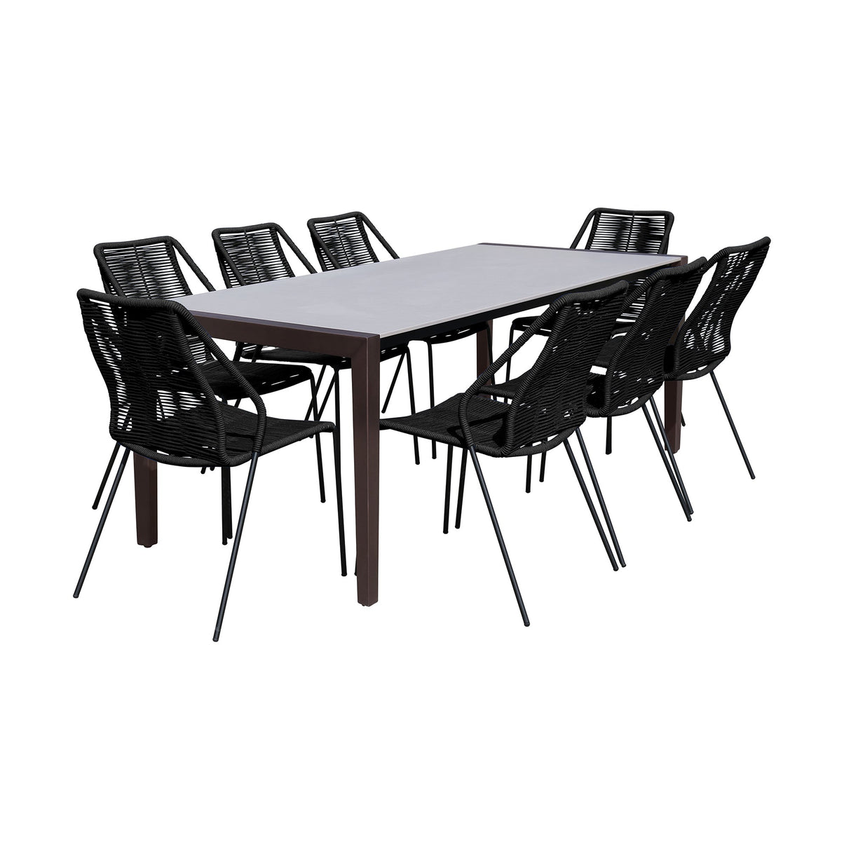Fineline/Clip Eucalyptus 9-Piece Outdoor Dining Set with Durable Super Stone Table and Stylish Chairs