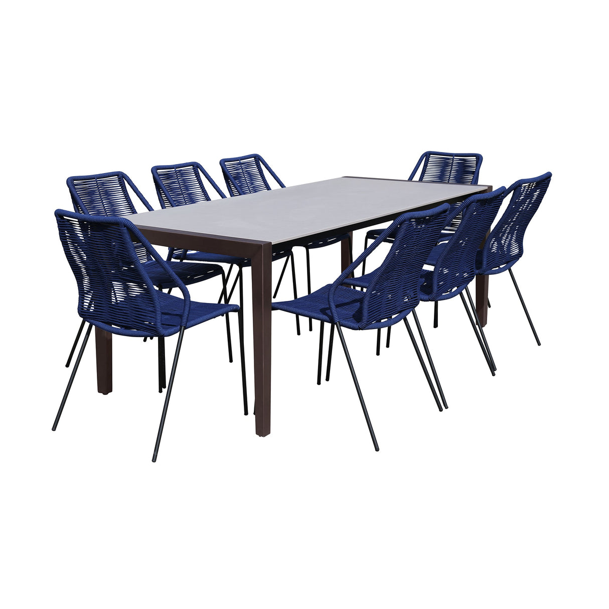Fineline/Clip Eucalyptus 9-Piece Outdoor Dining Set with Durable Super Stone Table and Stylish Chairs
