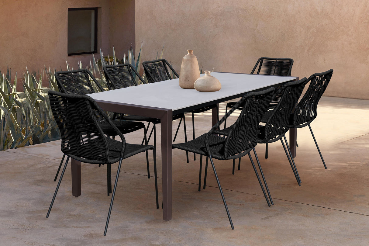 Fineline/Clip Eucalyptus 9-Piece Outdoor Dining Set with Durable Super Stone Table and Stylish Chairs