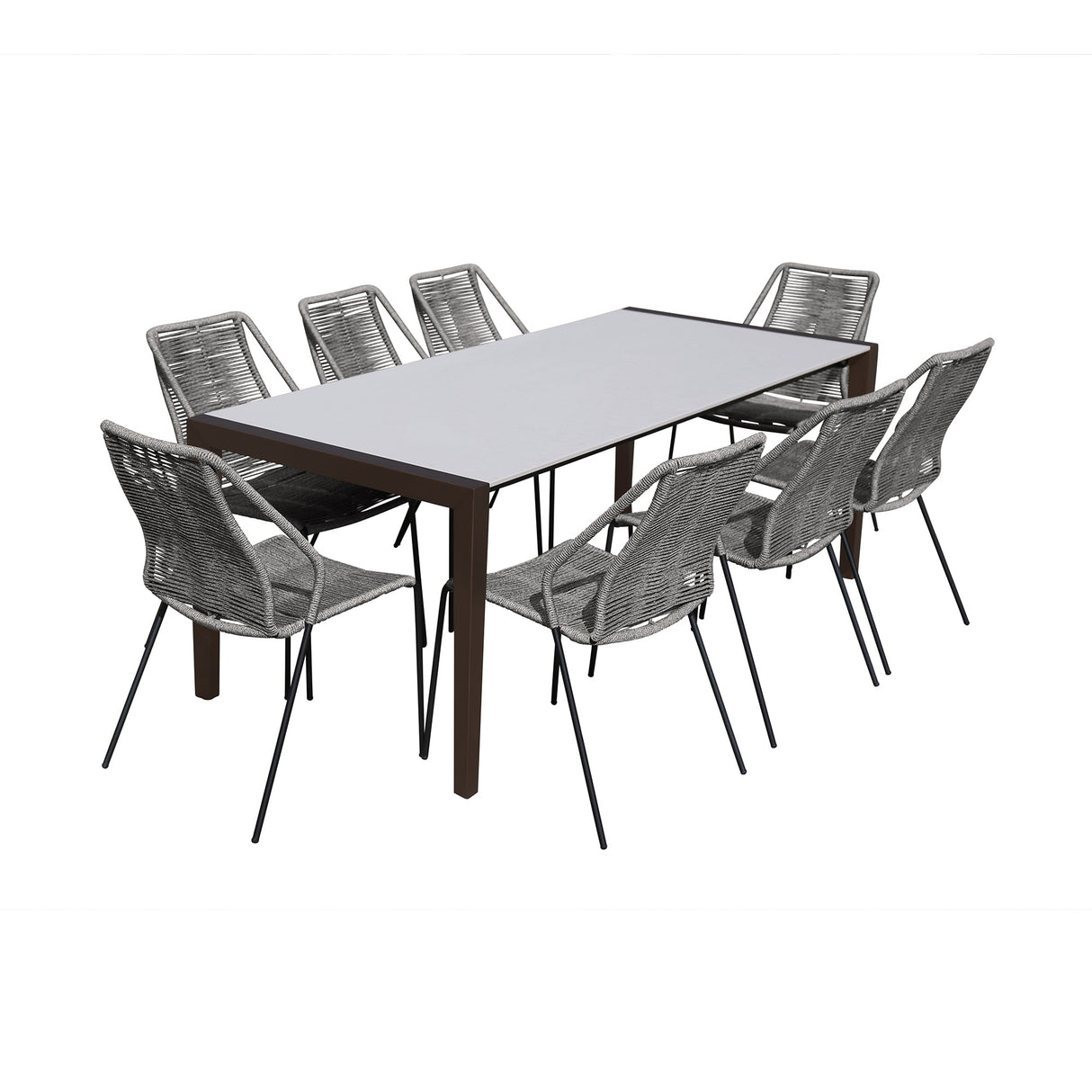 Fineline/Clip Eucalyptus 9-Piece Outdoor Dining Set with Durable Super Stone Table and Stylish Chairs
