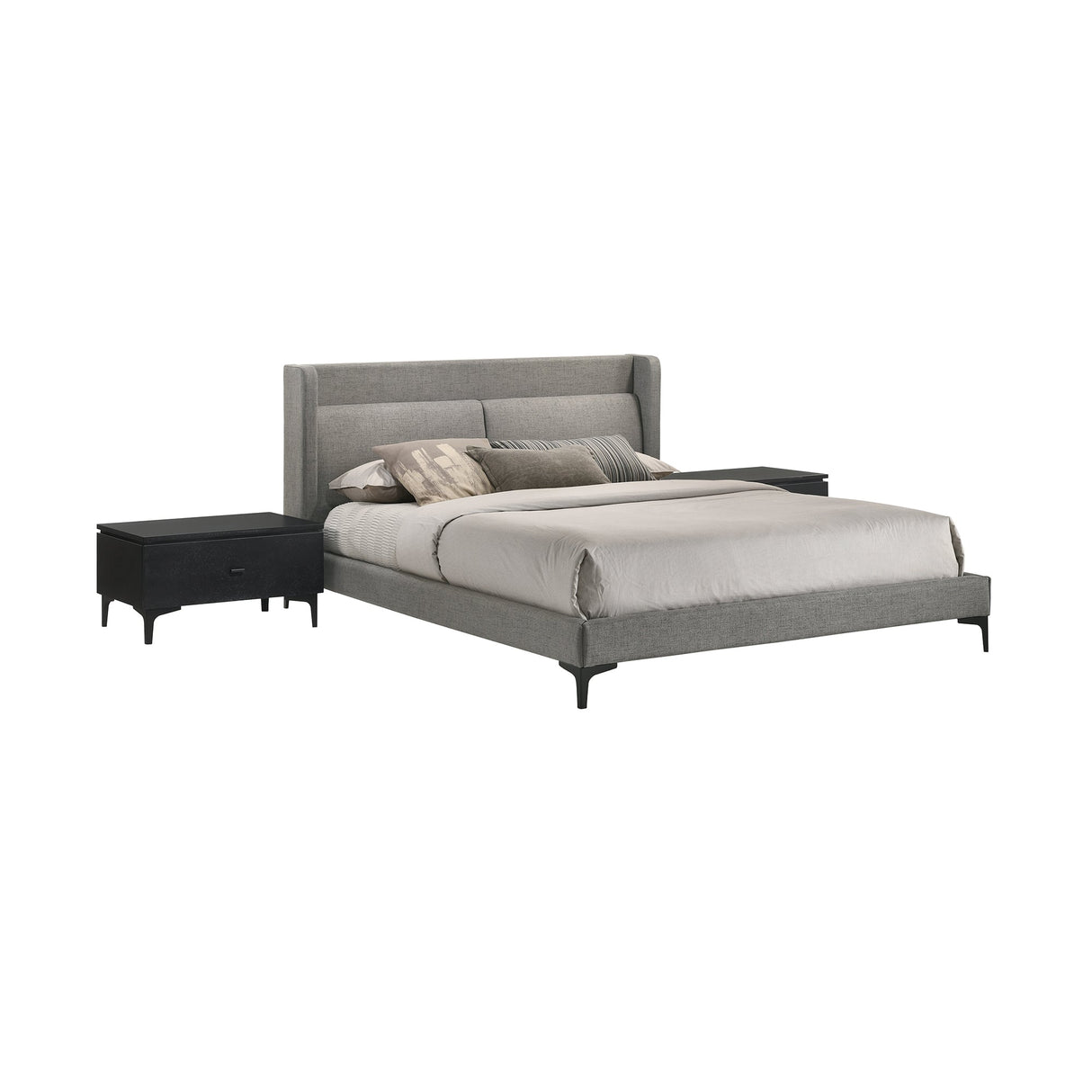 Legend Modern 3-Piece Gray Fabric King Bed and Nightstands Set with Soft-Close Drawers & Support