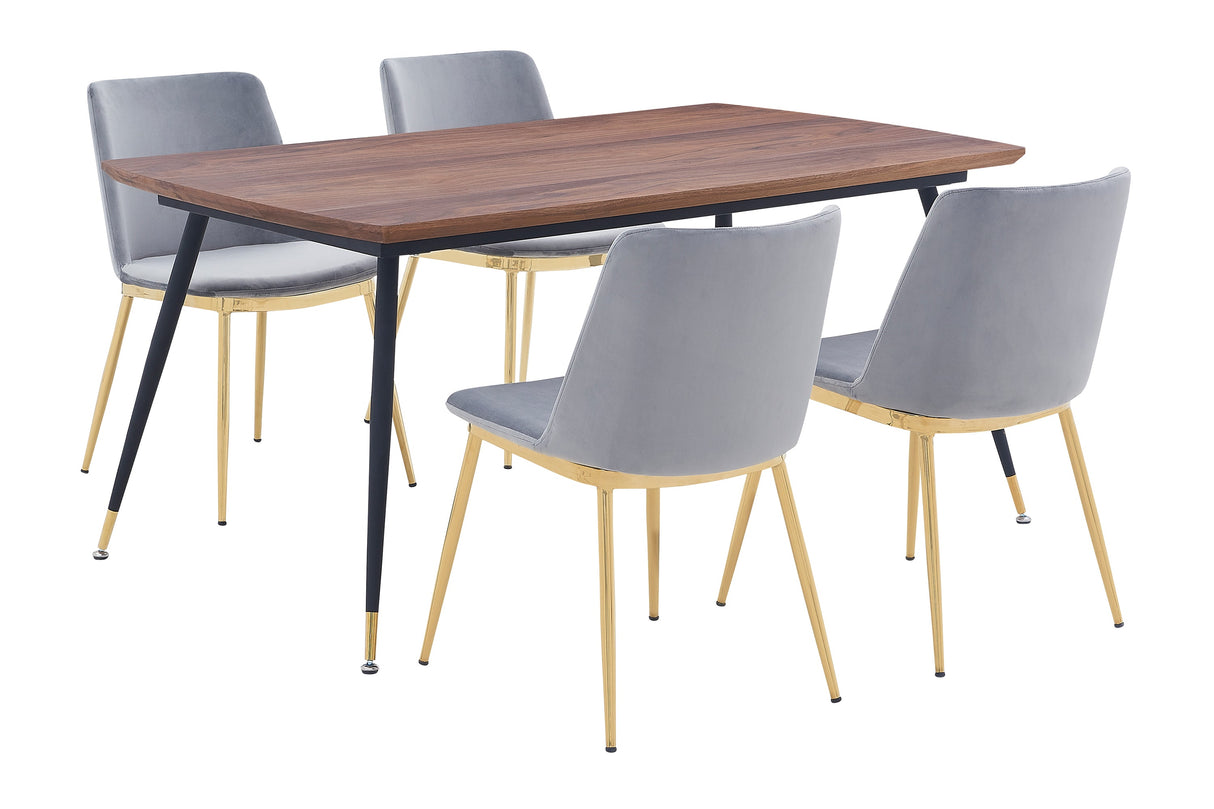 Messina/Messina Messina 5-Piece Velvet and Walnut Dining Set - Elegant Modern Design with Comfort and Durability